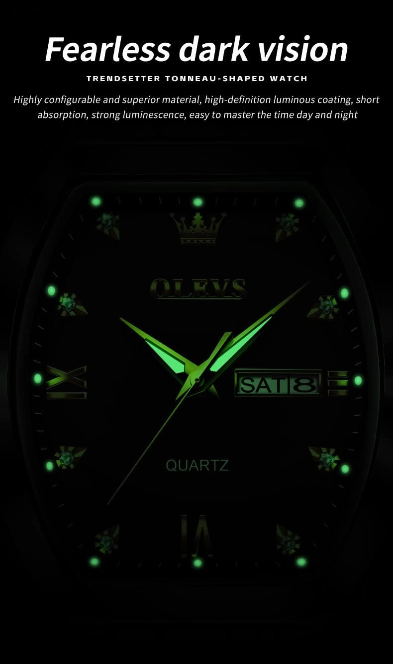 OLEVS Men Watches Square Business Dress Diamond Analog Quartz Date Luxury Watch for Men Casual Stainless Steel Waterproof Luminous Two Tone Wrist Watch
