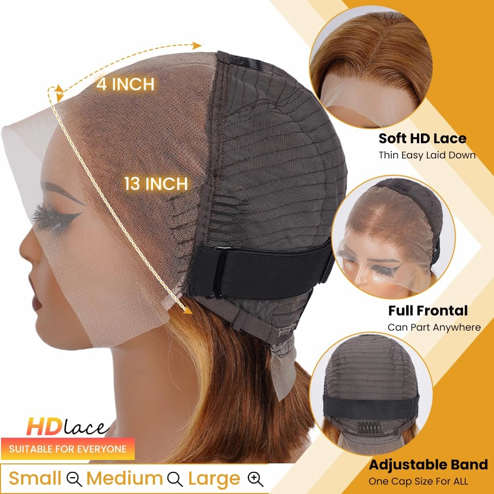 Ombre Bob Wig 4/27 Highlight Honey Blonde Lace Front Bob Wigs Human Hair 180% Density Glueless Wig Human Hair Pre Plucked Pre Cut HD Lace Front Wigs for Black Women 10 inch