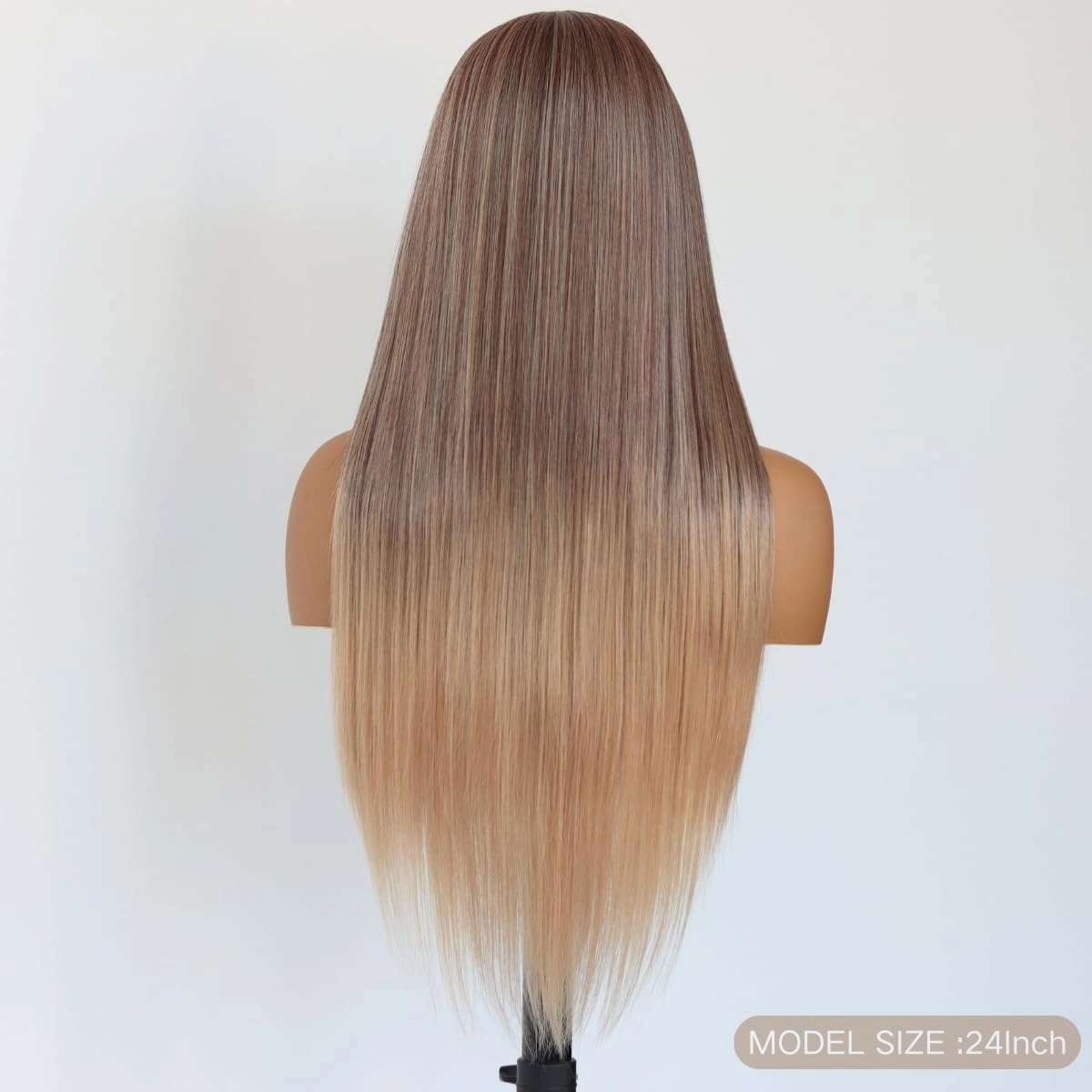 Ombre Brown Synthetic Wig13×4 Lace Front Wigs Ombre Brown Long Straight Wig Glueless Pre Plucked with Baby Hair 150 Density 24 Inches