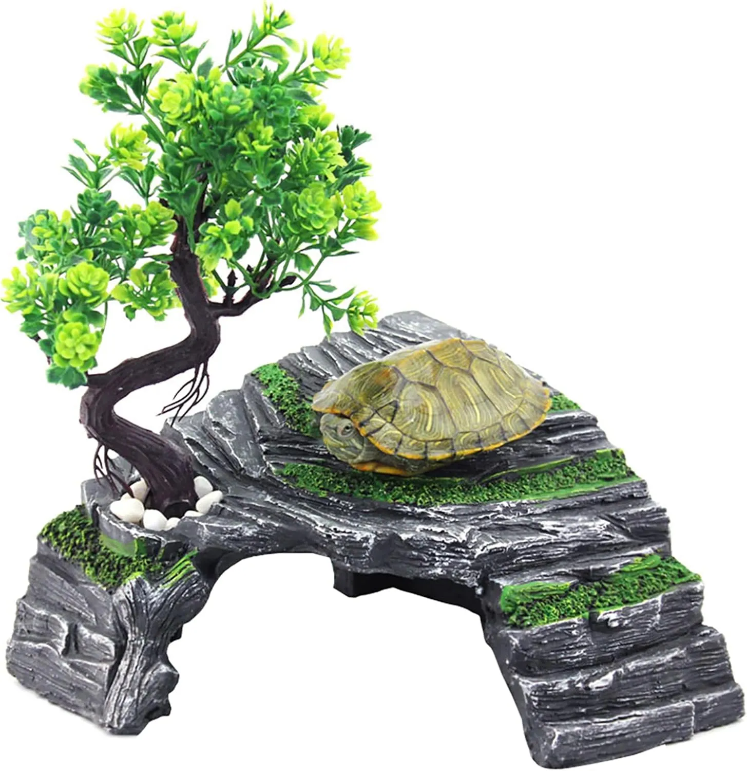 OMEM Reptile Box Shelter Terrarium Hideout Caves Turtle Ramp Basking Platform Habitat Decor Humidify Hide Cave Resin Rock