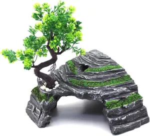 OMEM Reptile Box Shelter Terrarium Hideout Caves Turtle Ramp Basking Platform Habitat Decor Humidify Hide Cave Resin Rock