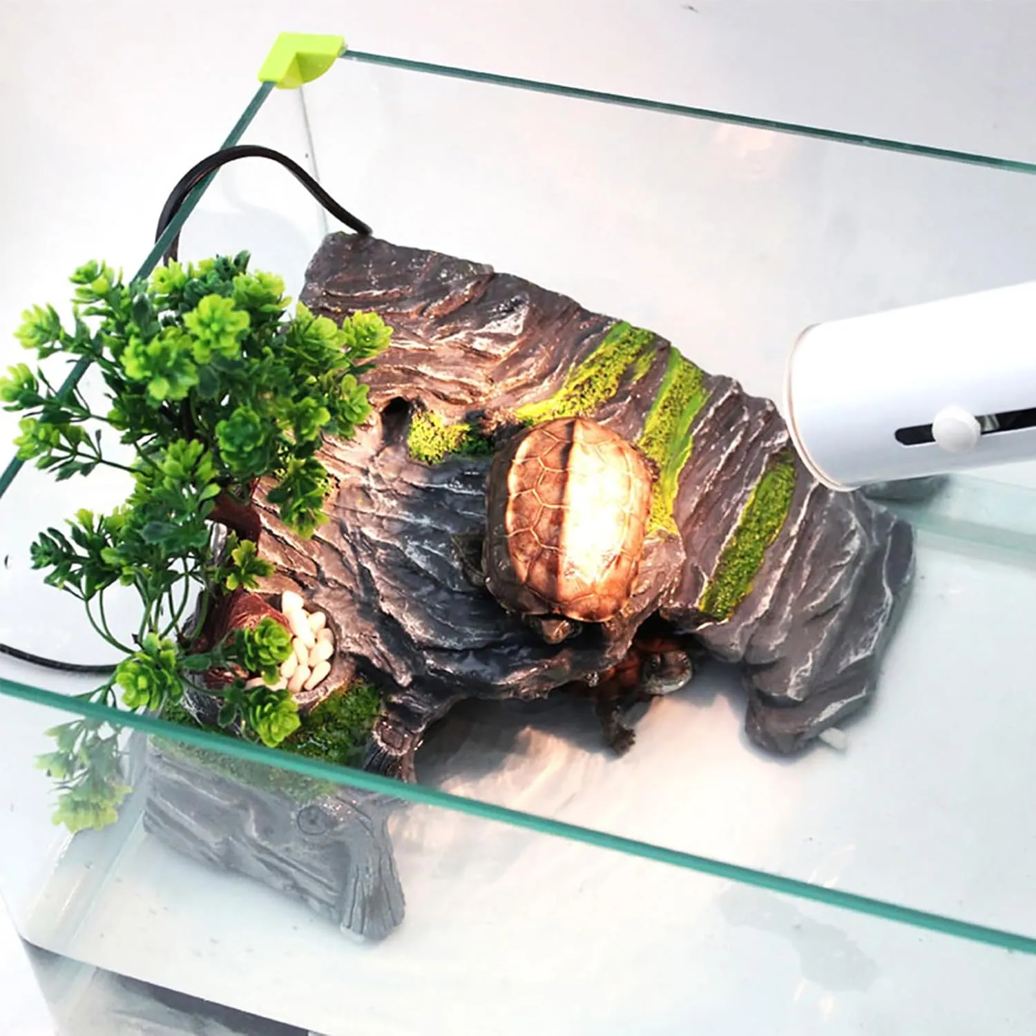 OMEM Reptile Box Shelter Terrarium Hideout Caves Turtle Ramp Basking Platform Habitat Decor Humidify Hide Cave Resin Rock