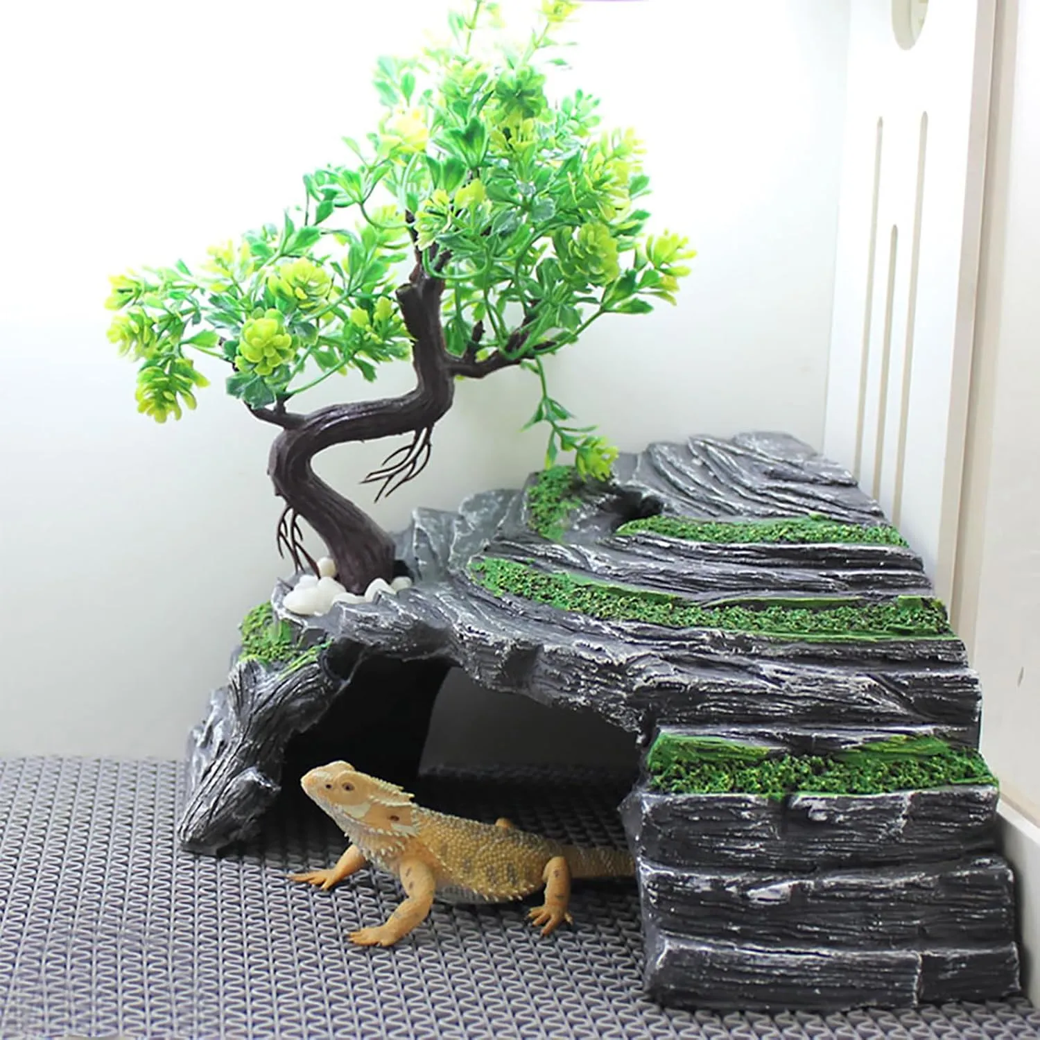 OMEM Reptile Box Shelter Terrarium Hideout Caves Turtle Ramp Basking Platform Habitat Decor Humidify Hide Cave Resin Rock