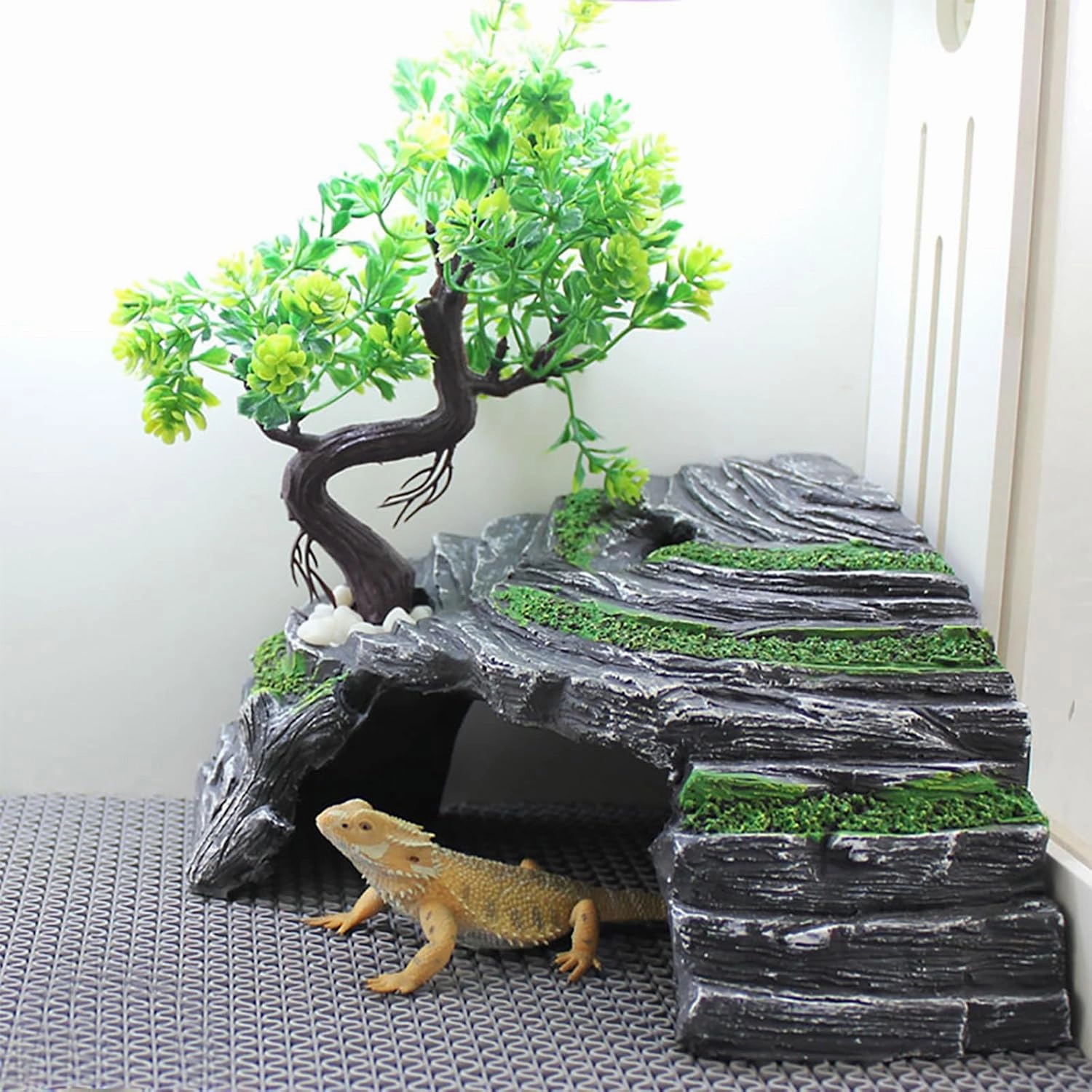 OMEM Reptile Box Shelter Terrarium Hideout Caves Turtle Ramp Basking Platform Habitat Decor Humidify Hide Cave Resin Rock
