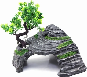 OMEM Reptile Box Shelter Terrarium Hideout Caves Turtle Ramp Basking Platform Habitat Decor Humidify Hide Cave Resin Rock