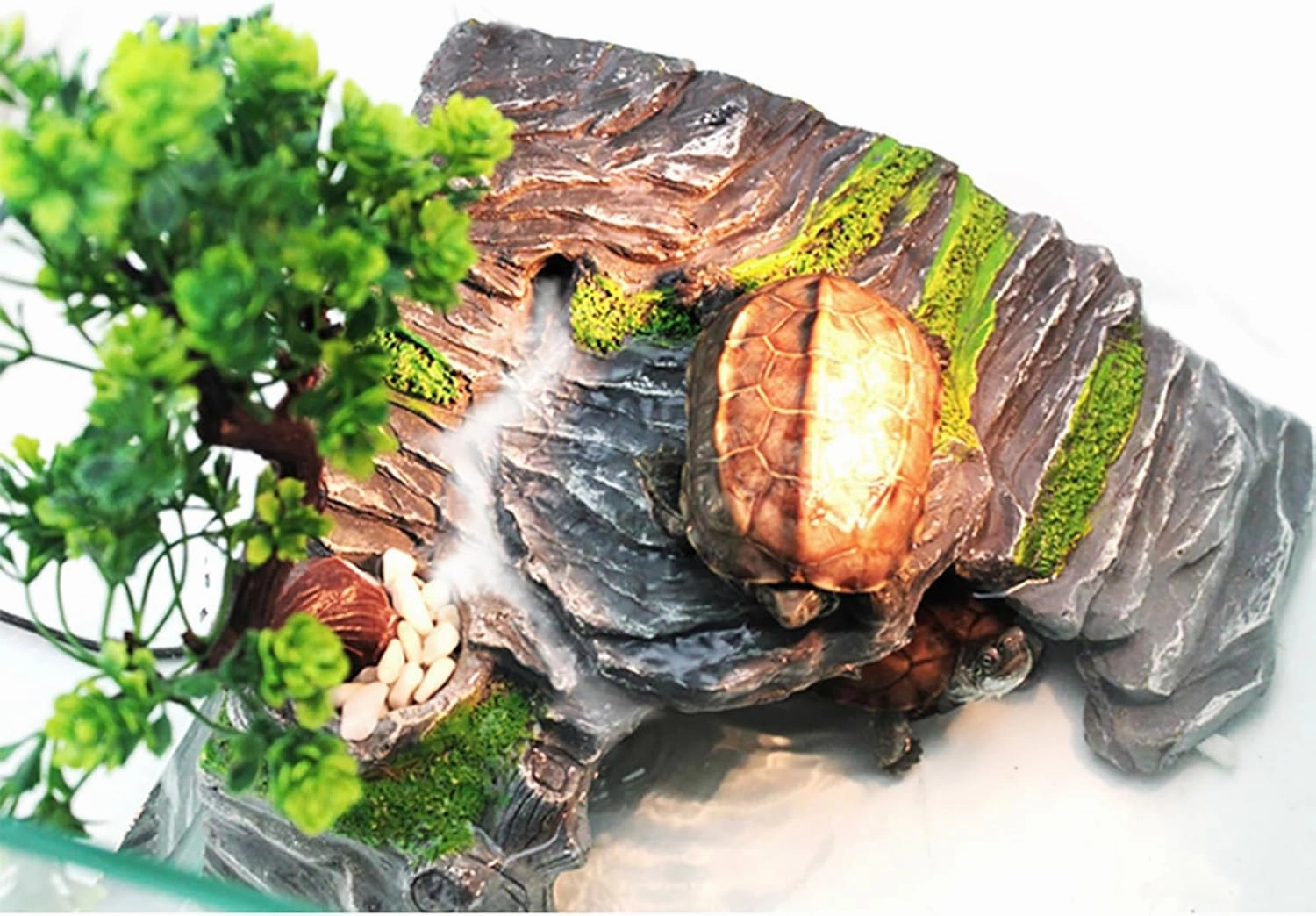 OMEM Reptile Box Shelter Terrarium Hideout Caves Turtle Ramp Basking Platform Habitat Decor Humidify Hide Cave Resin Rock