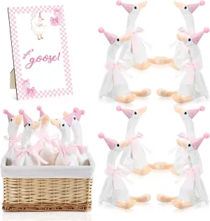 One Silly Goose 1st Birthday Decoration 8 Sets 15.7 Inch Soft Goose Stuffed Animal Birthday Hat with Wood Table Decor (Pink,Classic)