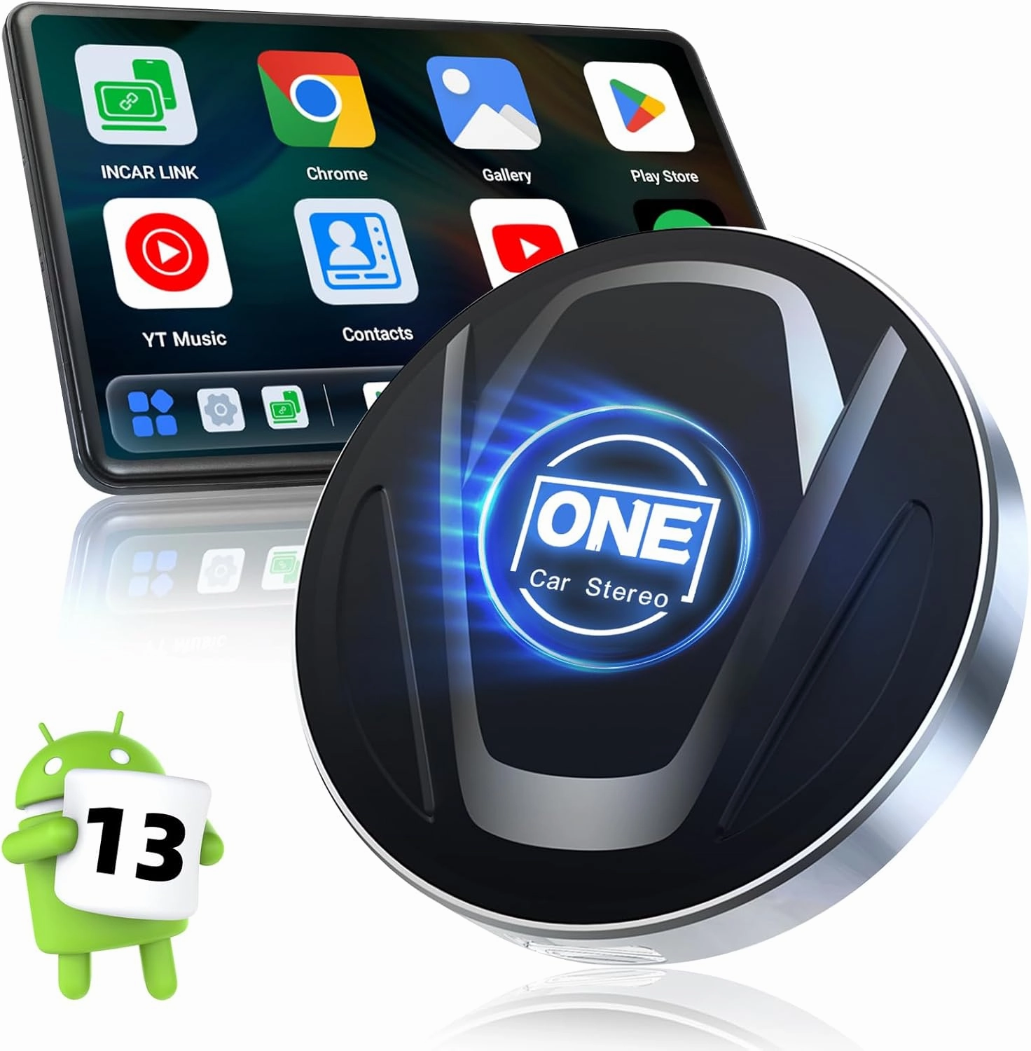 OneCarStereo CarPlay Ai Box Ultra, Wireless CarPlay Adapter Built-in Qualcomm 8-core 6225 High-Performance with Android 13, Magic CarPlay Box Stream Video Apps, TF/SIM Card, LED Light(8 128GB)