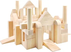 Onshine Large Wooden Blocks for Toddlers 1-3, 64 Pieces Big Wood Building Blocks Set with Wooden Storage Box, Large Toddler Blocks Building and Stacking Toys Construction Set