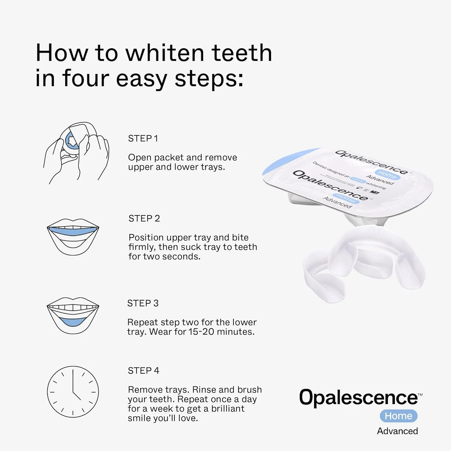Opalescence Home Advance Gel Prefilled Teeth Whitening Trays 15% – (4 Treatments) Hydrogen Peroxide PF - Teeth Whitening Kit – Enhanced Opalescence GO Trays 6006-T