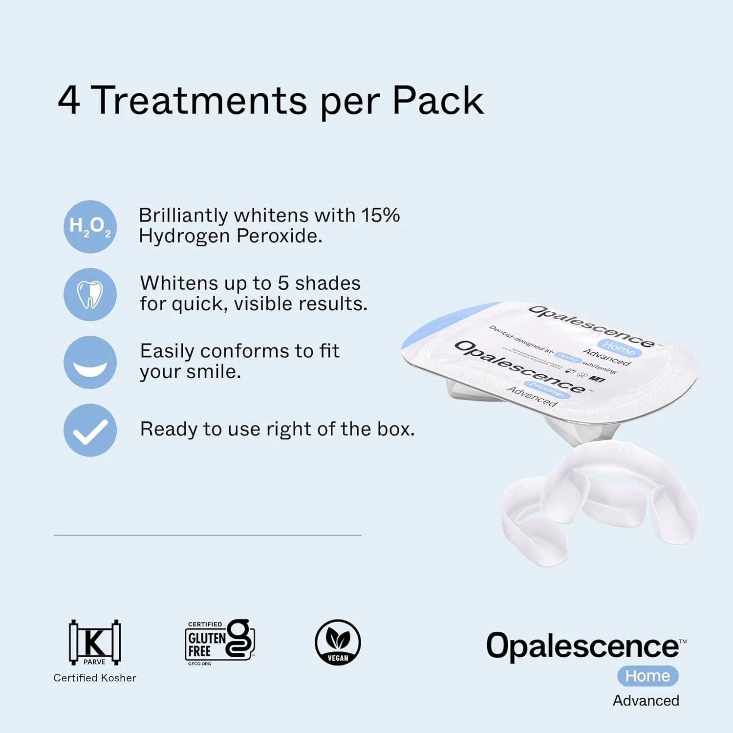 Opalescence Home Advance Gel Prefilled Teeth Whitening Trays 15% – (4 Treatments) Hydrogen Peroxide PF - Teeth Whitening Kit – Enhanced Opalescence GO Trays 6006-T