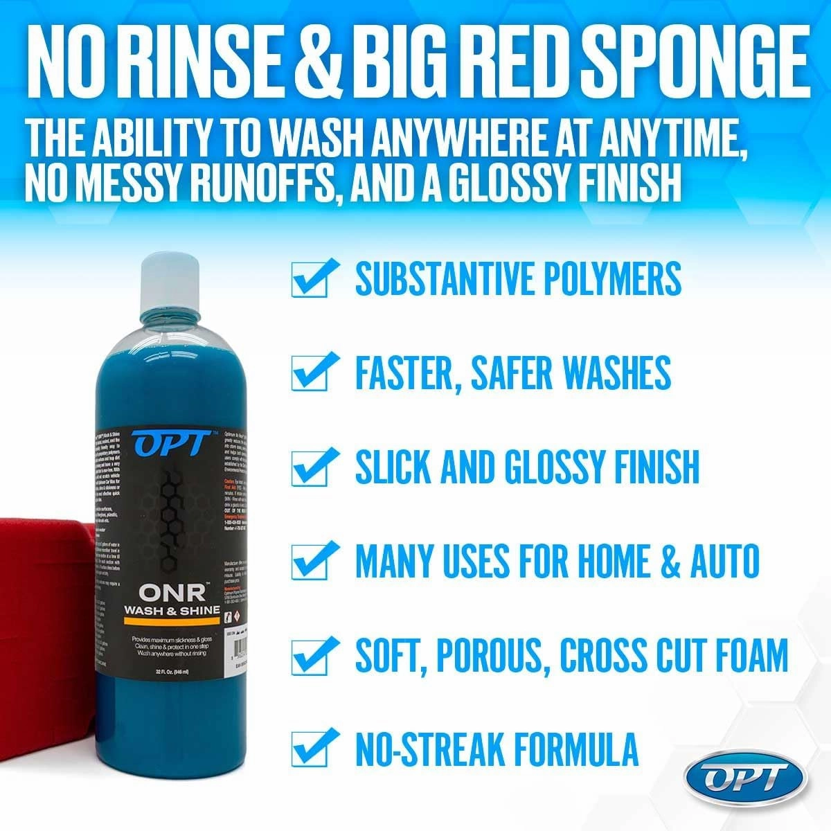 Optimum ONR, Microfiber Car Drying Towel, and BRS - Big Red Sponge Car Cleaning Kit, 32 oz. No Rinse, Car Drying Towel, and Car Wash Sponge for Detailing Cars, Trucks, Motorcycles, and More