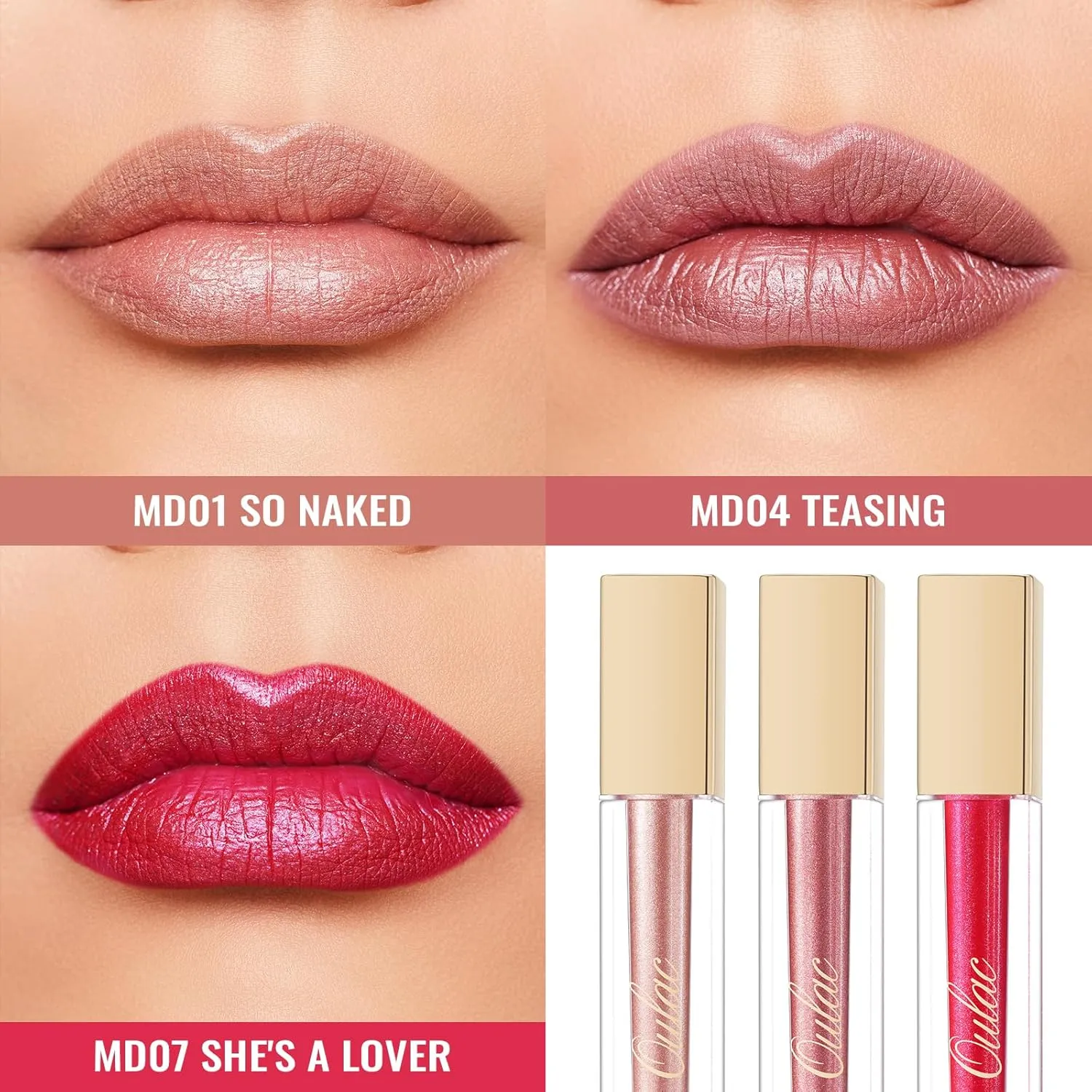Oulac Metallic Shine Liquid Lipstick Set for Women, Dual Use for Lips & Eyeshadow, Long Lasting Lip Gloss, Metallic Matte High Impact Lip Color No Transfer Vegan Formula, 4.5ml, MD01 04 07