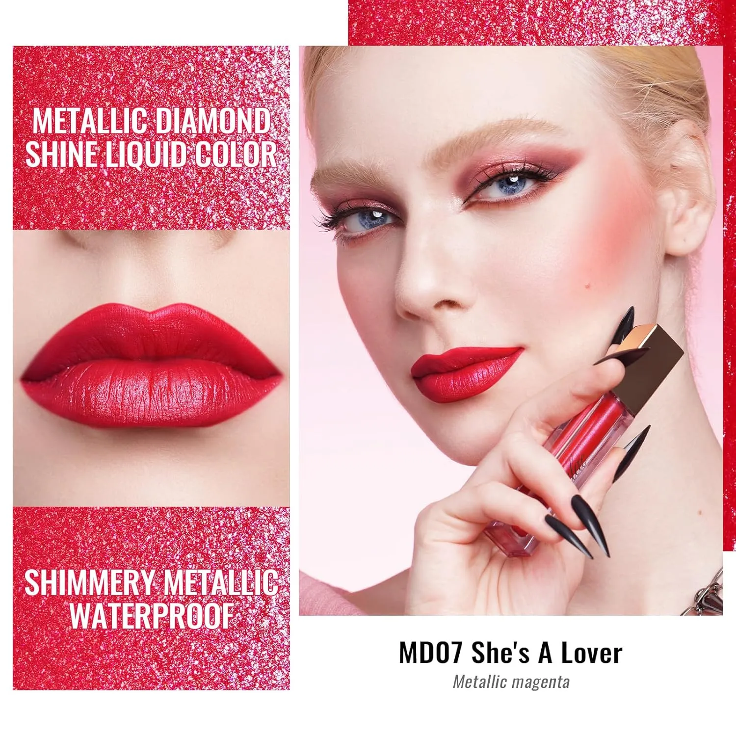 Oulac Metallic Shine Liquid Lipstick Set for Women, Dual Use for Lips & Eyeshadow, Long Lasting Lip Gloss, Metallic Matte High Impact Lip Color No Transfer Vegan Formula, 4.5ml, MD01 04 07