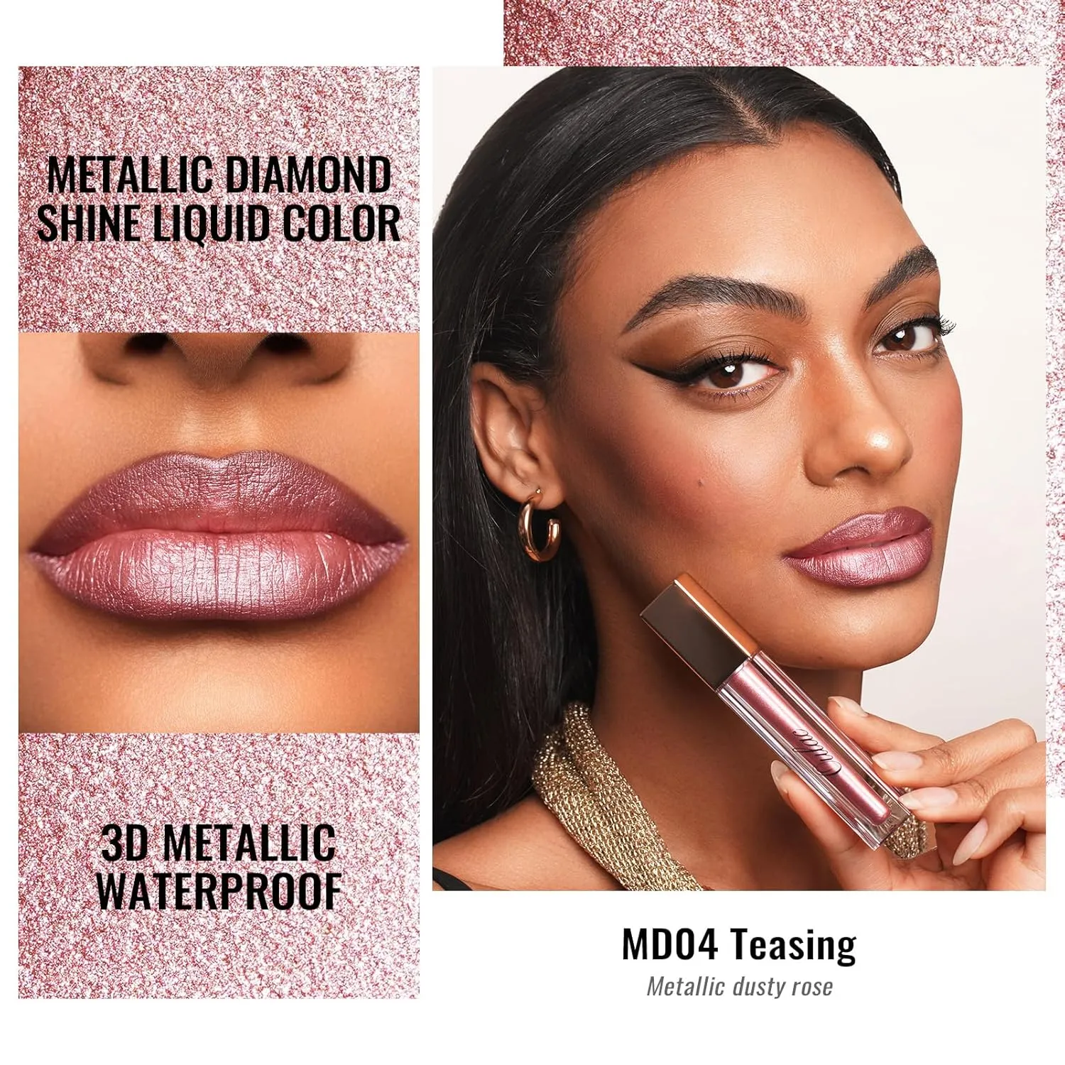 Oulac Metallic Shine Liquid Lipstick Set for Women, Dual Use for Lips & Eyeshadow, Long Lasting Lip Gloss, Metallic Matte High Impact Lip Color No Transfer Vegan Formula, 4.5ml, MD01 04 07