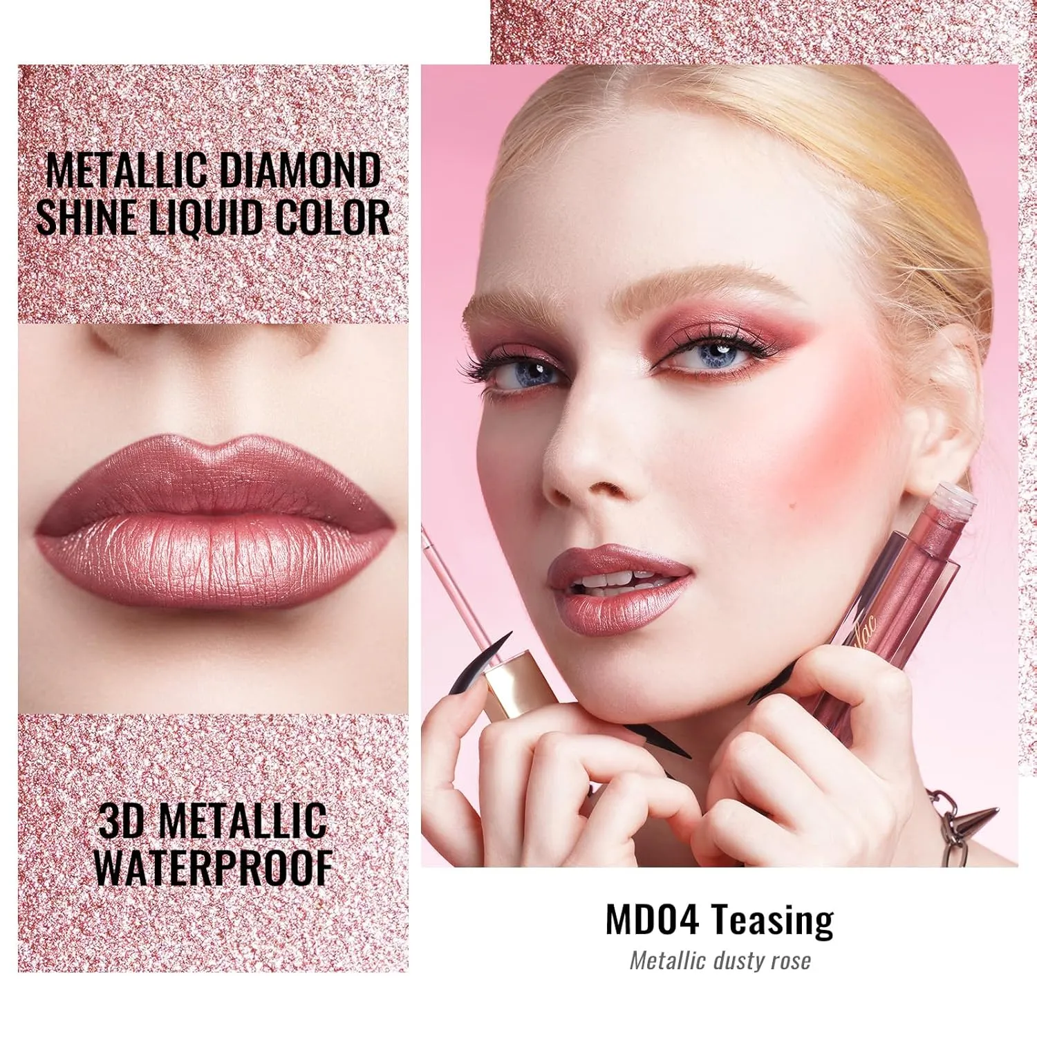 Oulac Metallic Shine Liquid Lipstick Set for Women, Dual Use for Lips & Eyeshadow, Long Lasting Lip Gloss, Metallic Matte High Impact Lip Color No Transfer Vegan Formula, 4.5ml, MD01 04 07