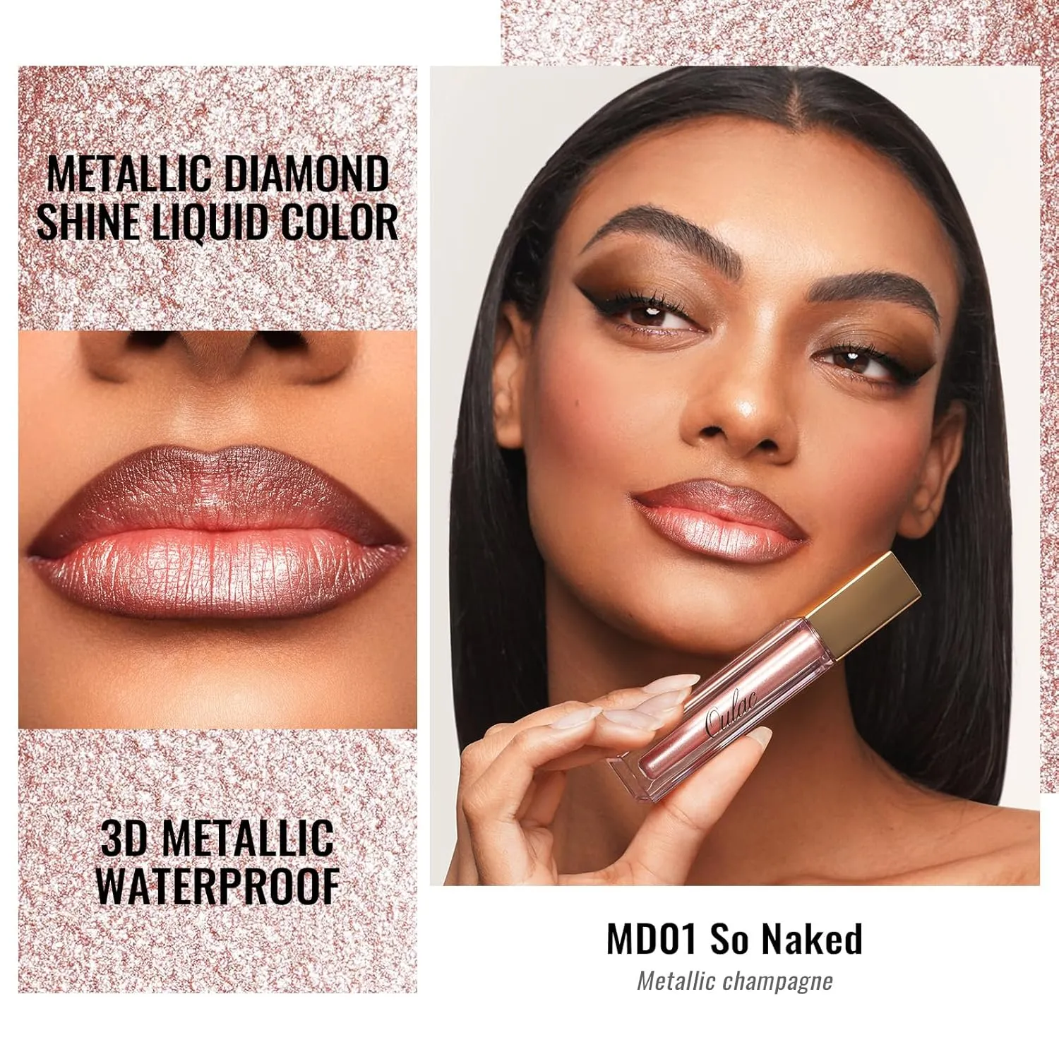 Oulac Metallic Shine Liquid Lipstick Set for Women, Dual Use for Lips & Eyeshadow, Long Lasting Lip Gloss, Metallic Matte High Impact Lip Color No Transfer Vegan Formula, 4.5ml, MD01 04 07