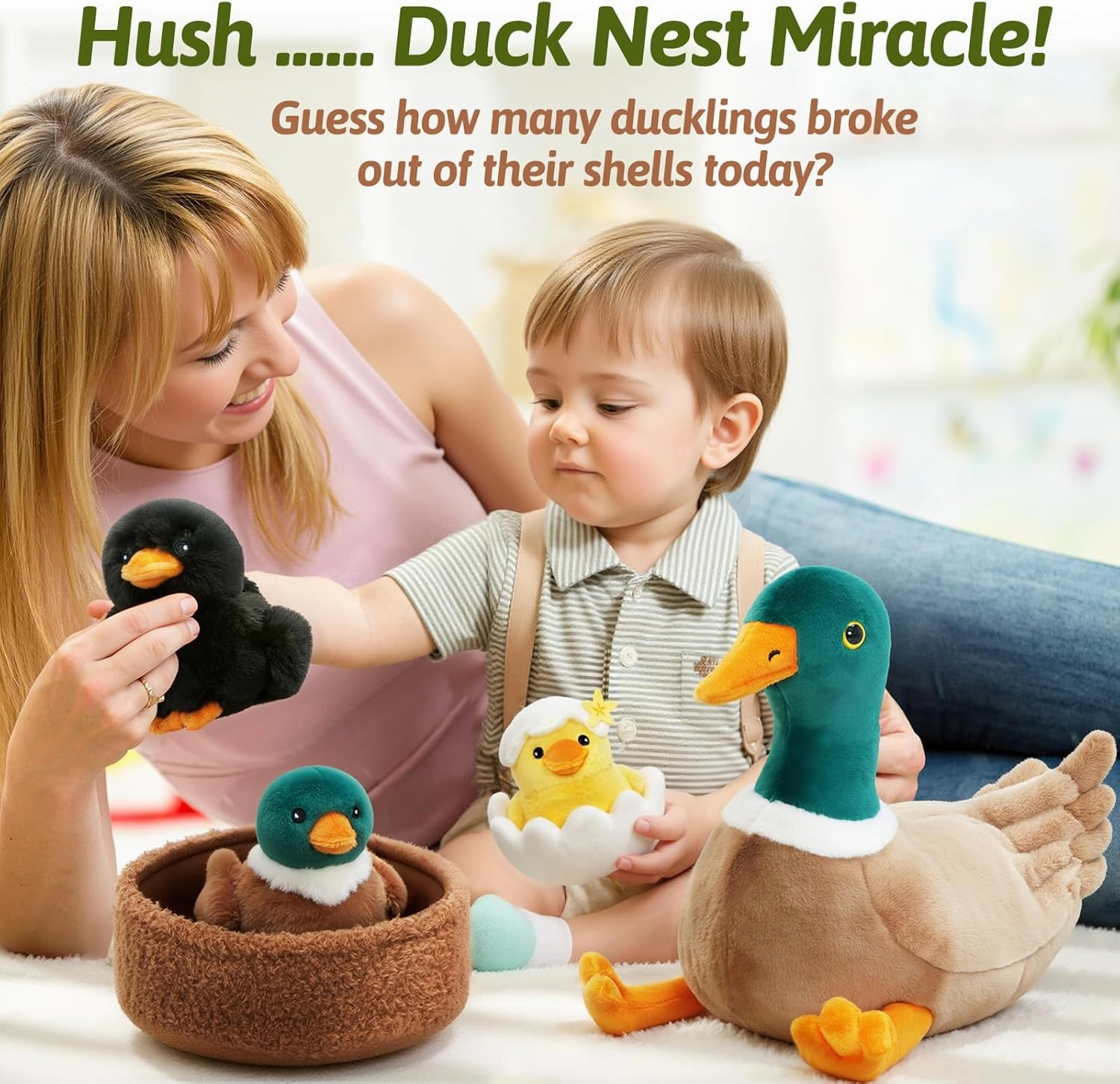 OUOZZZ Duck Stuffed Animals with 3 Ducklings Inside and A Duck Nest Plushie Baby Toys - 3 Year Old Birthday Gifts for Girls Boys Toddler Christmas Party Decor