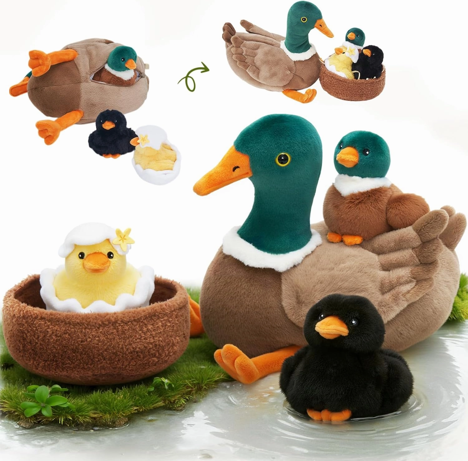 OUOZZZ Duck Stuffed Animals with 3 Ducklings Inside and A Duck Nest Plushie Baby Toys - 3 Year Old Birthday Gifts for Girls Boys Toddler Christmas Party Decor