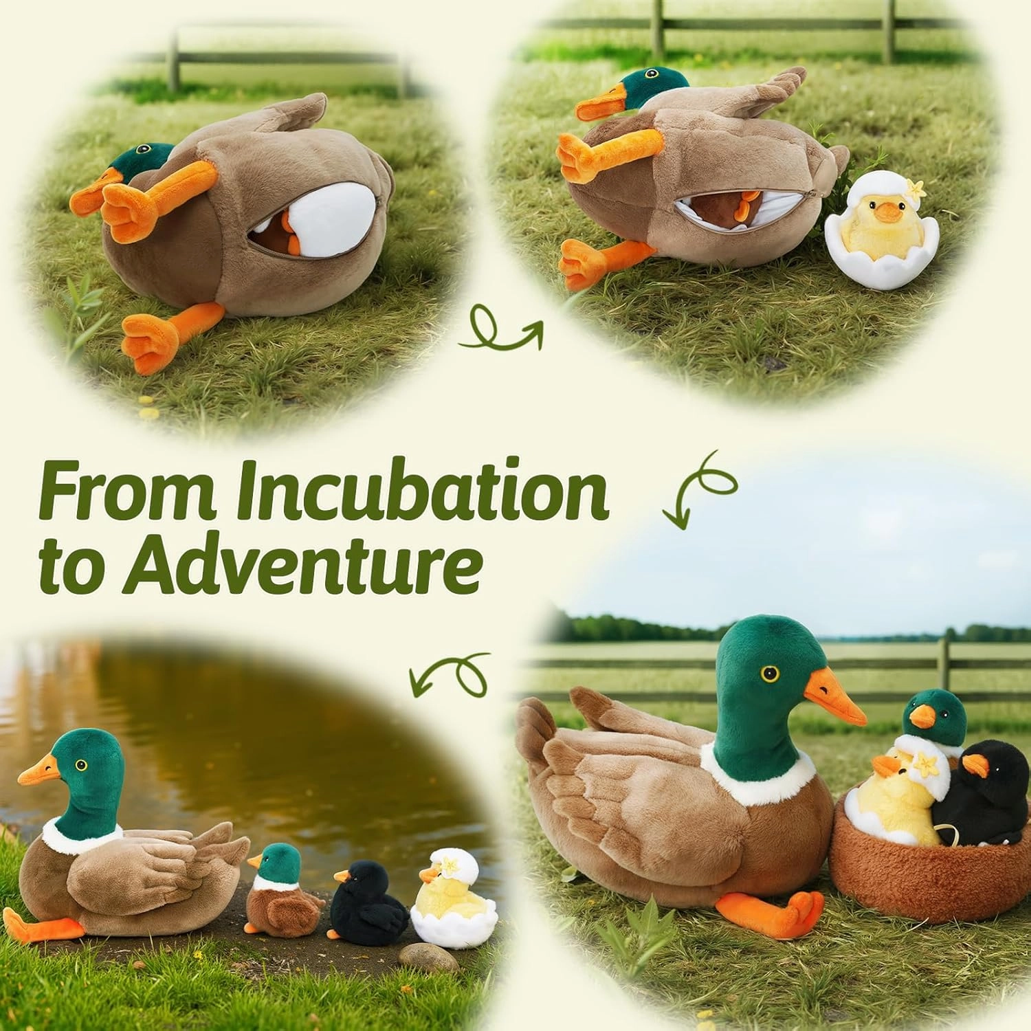 OUOZZZ Duck Stuffed Animals with 3 Ducklings Inside and A Duck Nest Plushie Baby Toys - 3 Year Old Birthday Gifts for Girls Boys Toddler Christmas Party Decor