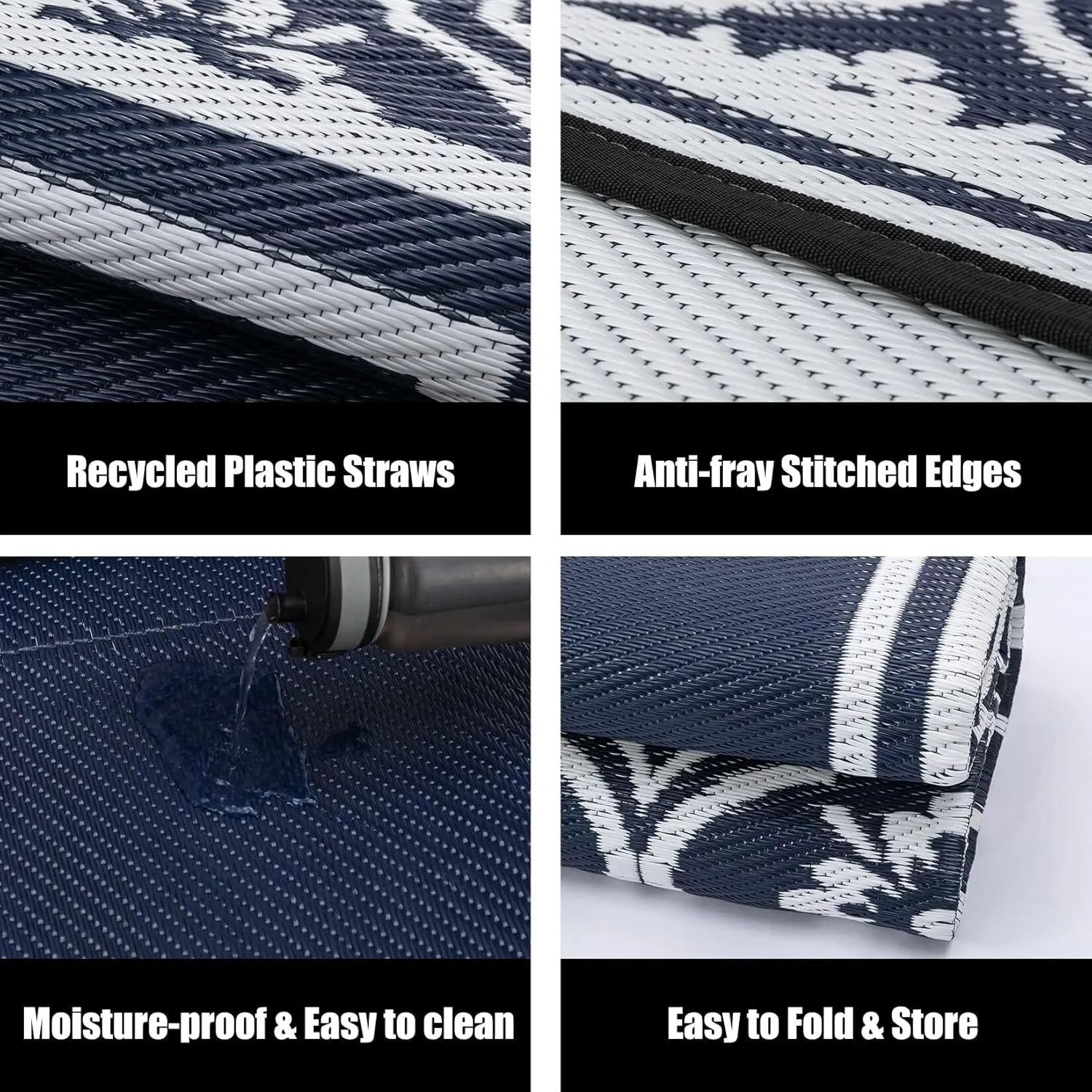 Outdoor Patio Rug 5'x8' Waterproof Outside Area Rugs Blue Reversible Plastic Straw Carpet for RV Deck Camping Entryance Porch Picnic Balcony Beach