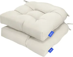 Outdoor Tufted Wicker Cushions Seat Cushions for Patio Furniture Set of 2, 19x19 Outdoor Chair Cushions Water Resistant Patio Cushions with Ties for Wicker Chair (Beige)