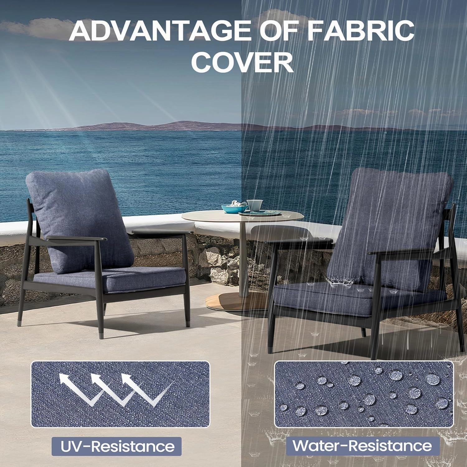 Outdoor Chair Cushions Water Resistant Patio Furniture Cushions 2-Year Fade Resistant Deep Seat Cushions, Replacement Cushions for Outdoor Furniture (22 x 22 Inch, Denim Blue)