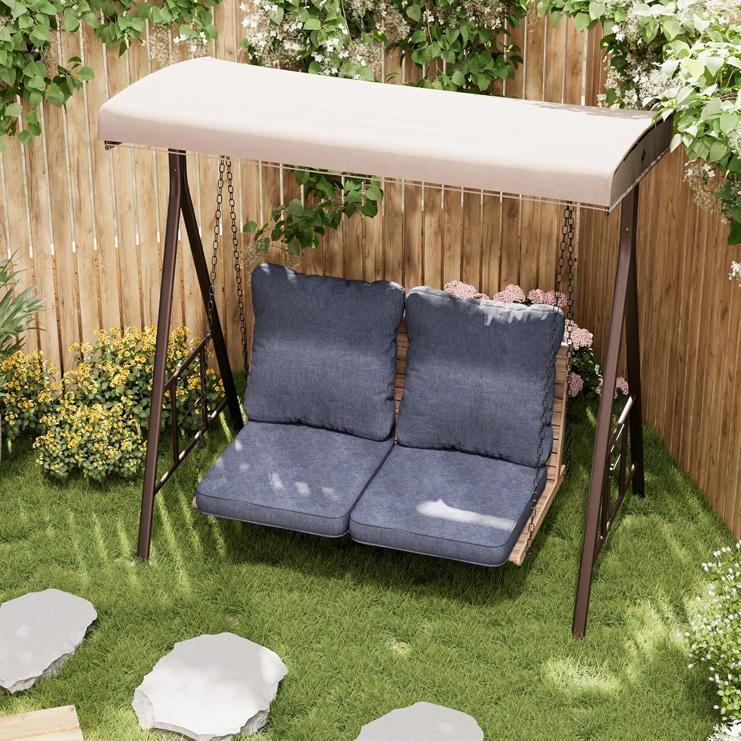 Outdoor Chair Cushions Water Resistant Patio Furniture Cushions 2-Year Fade Resistant Deep Seat Cushions, Replacement Cushions for Outdoor Furniture (22 x 22 Inch, Denim Blue)