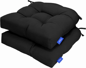 Outdoor Tufted Wicker Cushions Seat Cushions for Patio Furniture Set of 2 , 19x19 Outdoor Chair Cushions Weather Resistant- Overstuffed Patio Furniture Cushions with Ties for Wicker Chair (Black)