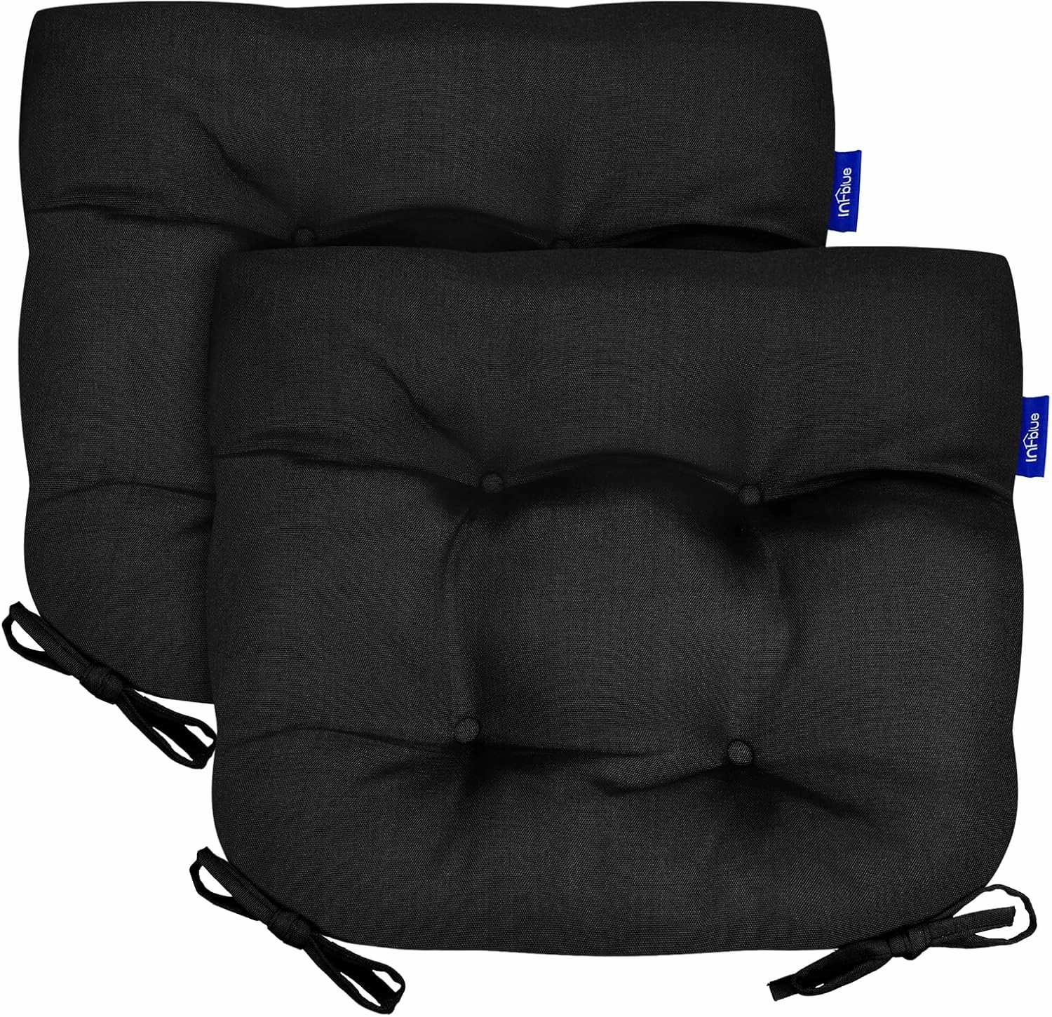 Outdoor Tufted Wicker Cushions Seat Cushions for Patio Furniture Set of 2 , 19x19 Outdoor Chair Cushions Weather Resistant- Overstuffed Patio Furniture Cushions with Ties for Wicker Chair (Black)