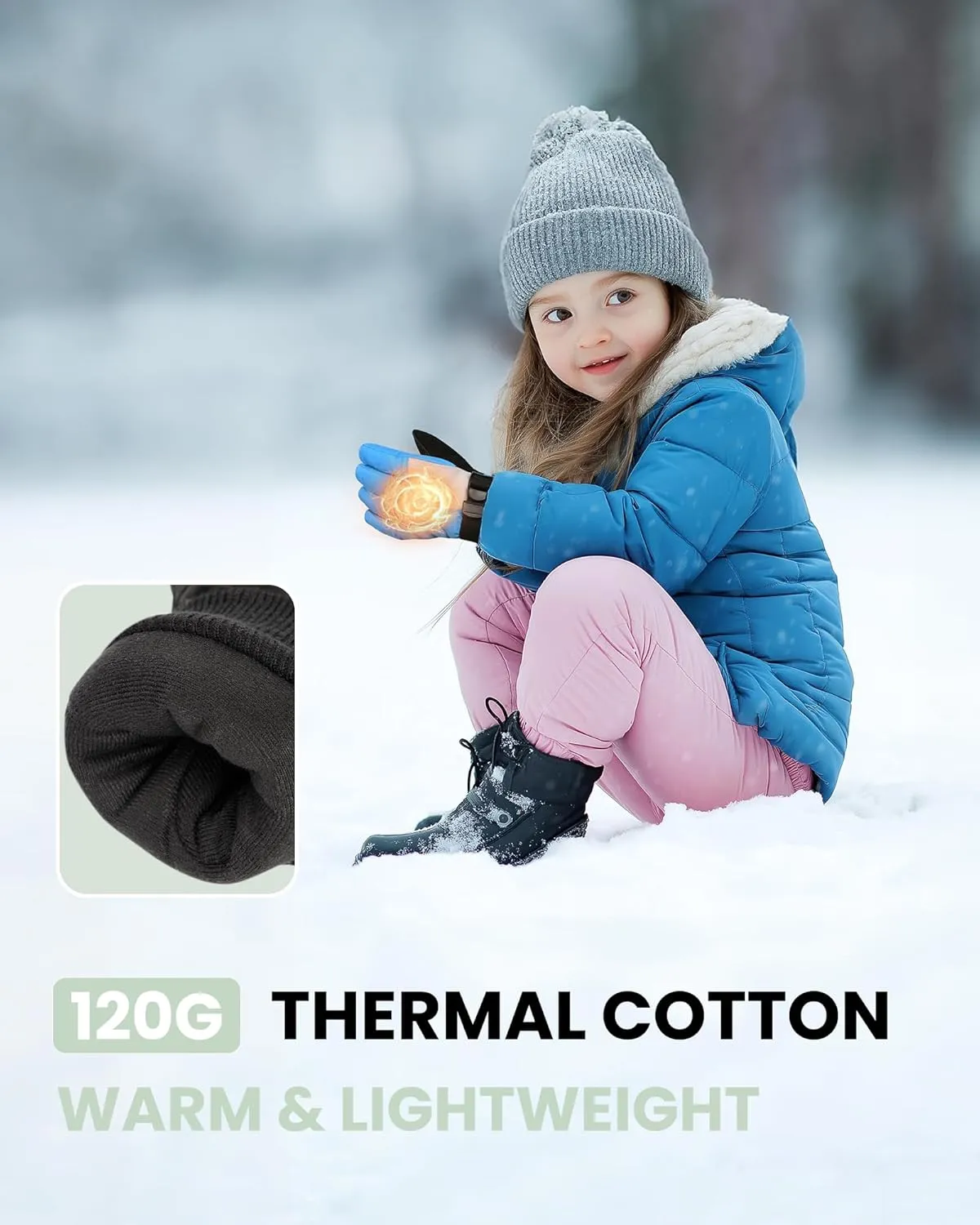 OutdoorMaster Kids Ski Snow Gloves, 3M Thinsulate Winter Windproof Waterproof Thermal Gloves for Boys & Girls, Fits Youth Winter Sports, Skiing, Snowboard