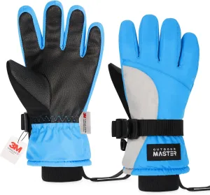 OutdoorMaster Kids Ski Snow Gloves, 3M Thinsulate Winter Windproof Waterproof Thermal Gloves for Boys & Girls, Fits Youth Winter Sports, Skiing, Snowboard