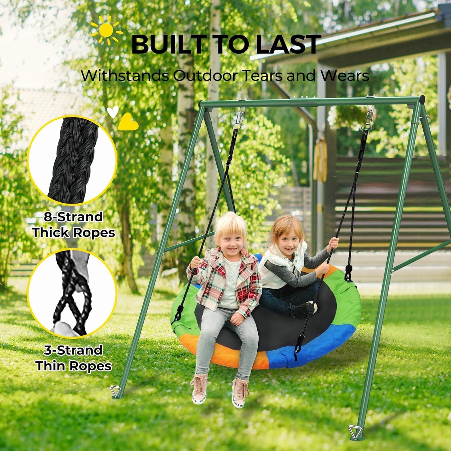 PACEARTH 440lbs Capacity Flying Saucer Swing Set with Heavy Duty A-Frame Metal Swing Stand, Full Steel, Outdoor for Kids, Backyard, Playground, Outdoor