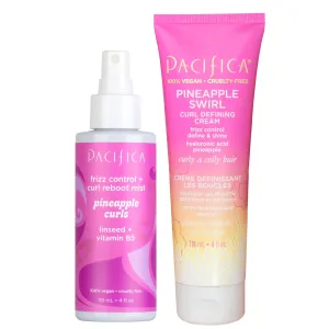 Pacifica Beauty Pineapple Curls Curl Cream & Refresher Mist Set for Curly & Coily Hair – Defining Cream   Day 2 Curl Refresh Spray, Enhances Definition, Tames Frizz, Vegan & Cruelty-Free