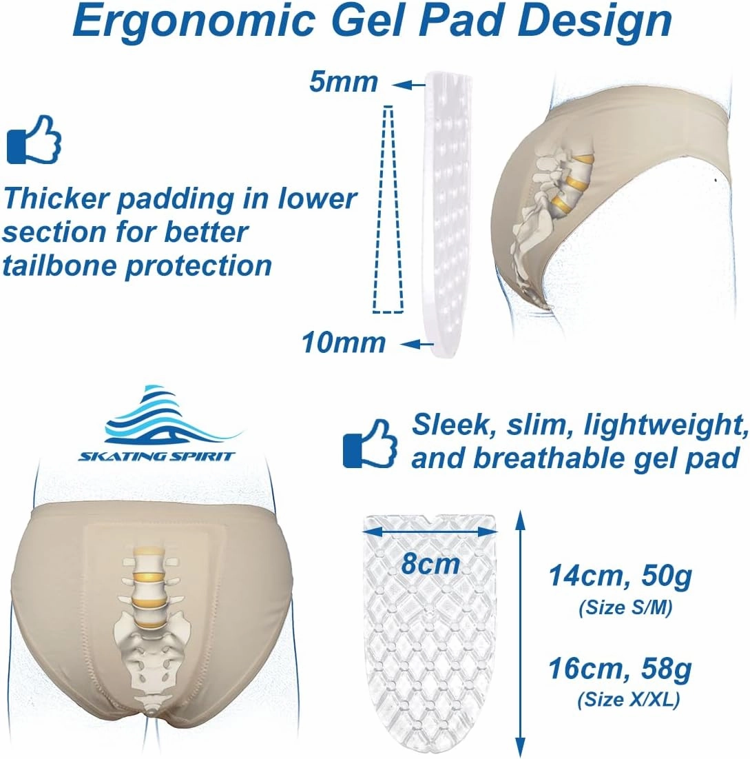 Padded Figure Skating Competition Underskirt Shorts, Slim Padded Panties, Gel Pad Tailbone Cushion