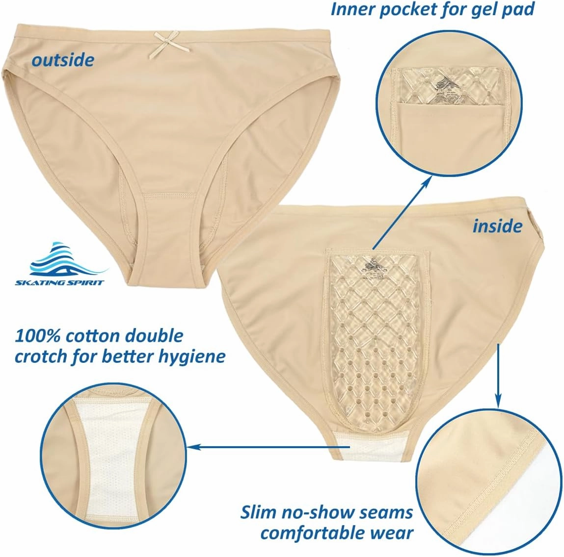 Padded Figure Skating Competition Underskirt Shorts, Slim Padded Panties, Gel Pad Tailbone Cushion