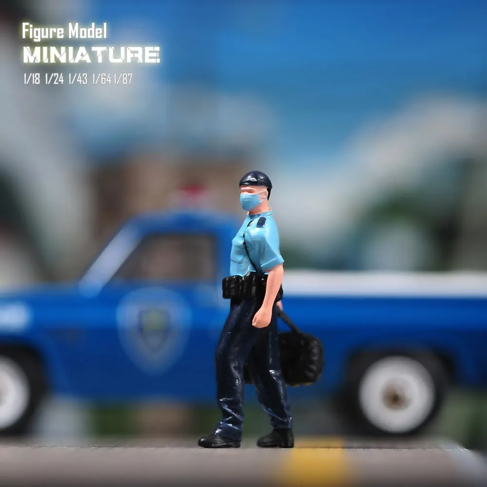 Painted Miniatures 1/18 1/24 1/64 1/43 1/87 Scale Policeman Mask Bag Toy Miniature Figure Diorama Action Figure Doll for Cars Vehicles Collection Display Scene (Painted, 1/24 Scale)