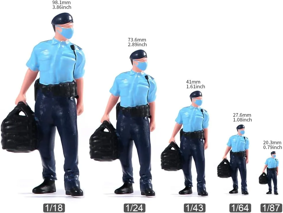 Painted Miniatures 1/18 1/24 1/64 1/43 1/87 Scale Policeman Mask Bag Toy Miniature Figure Diorama Action Figure Doll for Cars Vehicles Collection Display Scene (Painted, 1/24 Scale)
