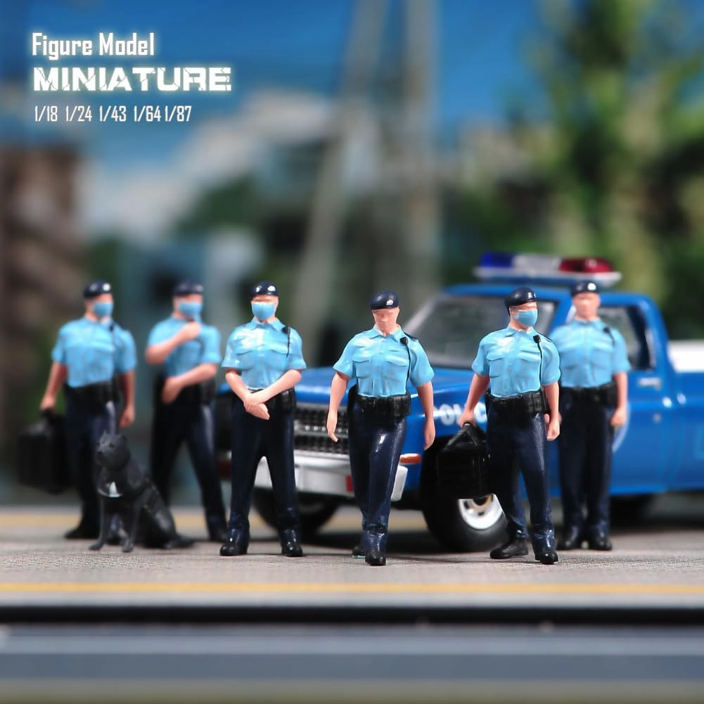 Painted Miniatures 1/18 1/24 1/64 1/43 1/87 Scale 6PCS Policeman Dog Scene Diorama Action Figure Tiny People Doll Unpainted Model for Car Vehicles (Painted, 1/43 Scale)