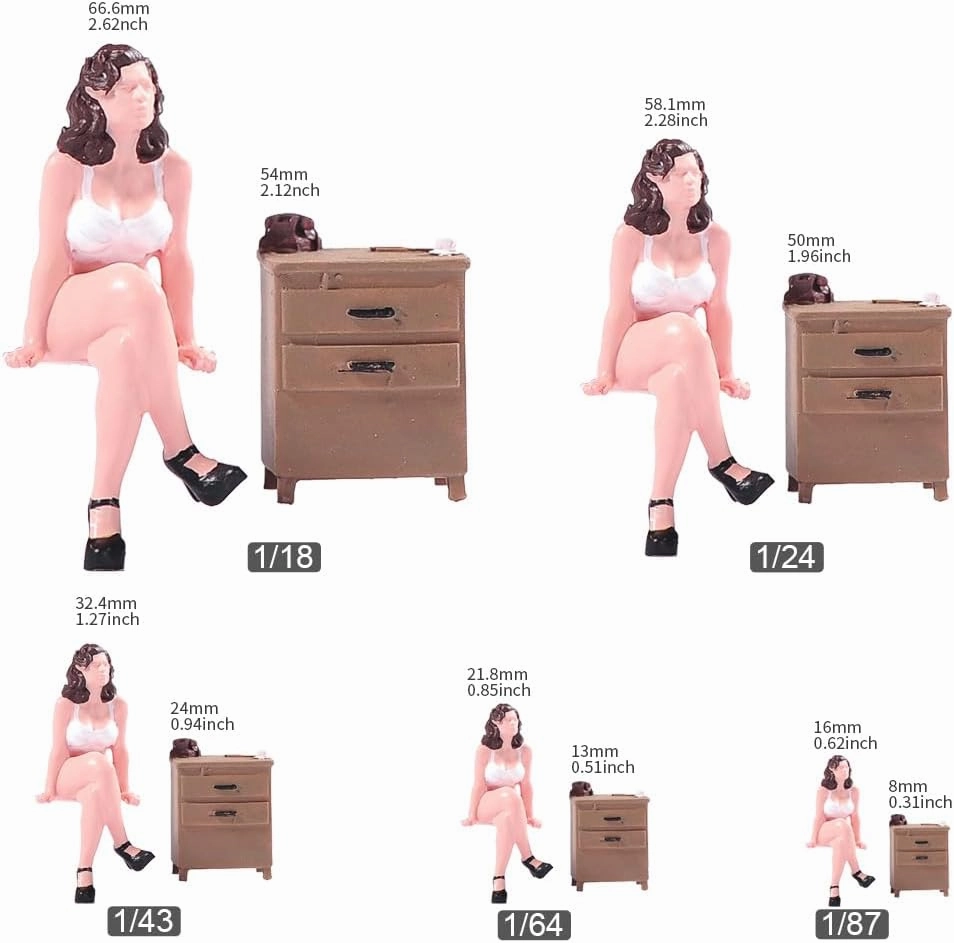 Painted Miniatures 1/18 1/24 1/64 1/43 1/87 Scale Agent Carter Sit On Cabinet Underwear Girl Scene Diorama Action Figure Tiny People Doll Unpainted Model For Car Vehicles (Painted, 1/24 Scale)