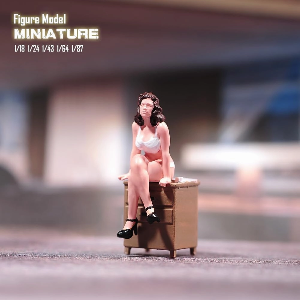 Painted Miniatures 1/18 1/24 1/64 1/43 1/87 Scale Agent Carter Sit On Cabinet Underwear Girl Scene Diorama Action Figure Tiny People Doll Unpainted Model For Car Vehicles (Painted, 1/24 Scale)