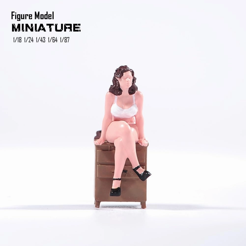 Painted Miniatures 1/18 1/24 1/64 1/43 1/87 Scale Agent Carter Sit On Cabinet Underwear Girl Scene Diorama Action Figure Tiny People Doll Unpainted Model For Car Vehicles (Painted, 1/24 Scale)