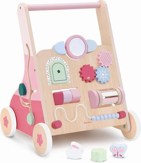 PairPear Wooden Baby Walker Push and Pull Learning Activity Walker, Montessori Push Walker Toys Wooden Activity Center Toys for Boys and Girls 12m  （Pink Rabbit）
