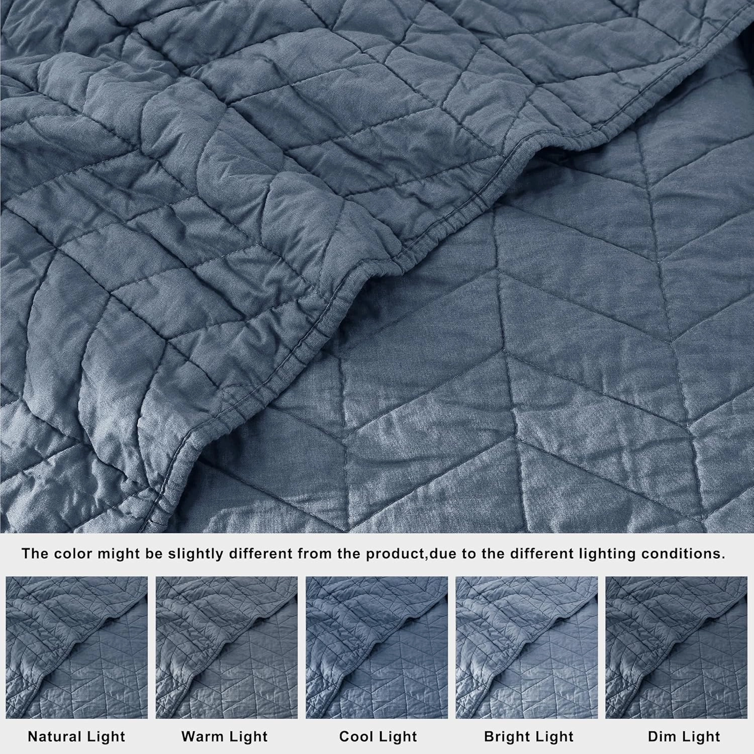 palassio Blue Cotton Quilt Queen Size Bedding Sets with Pillow Shams, Lightweight Soft Bedspread Coverlet, Quilted Comforter Bed Cover for All Season, 3 Pieces
