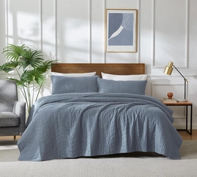 palassio Blue Cotton Quilt Queen Size Bedding Sets with Pillow Shams, Lightweight Soft Bedspread Coverlet, Quilted Comforter Bed Cover for All Season, 3 Pieces