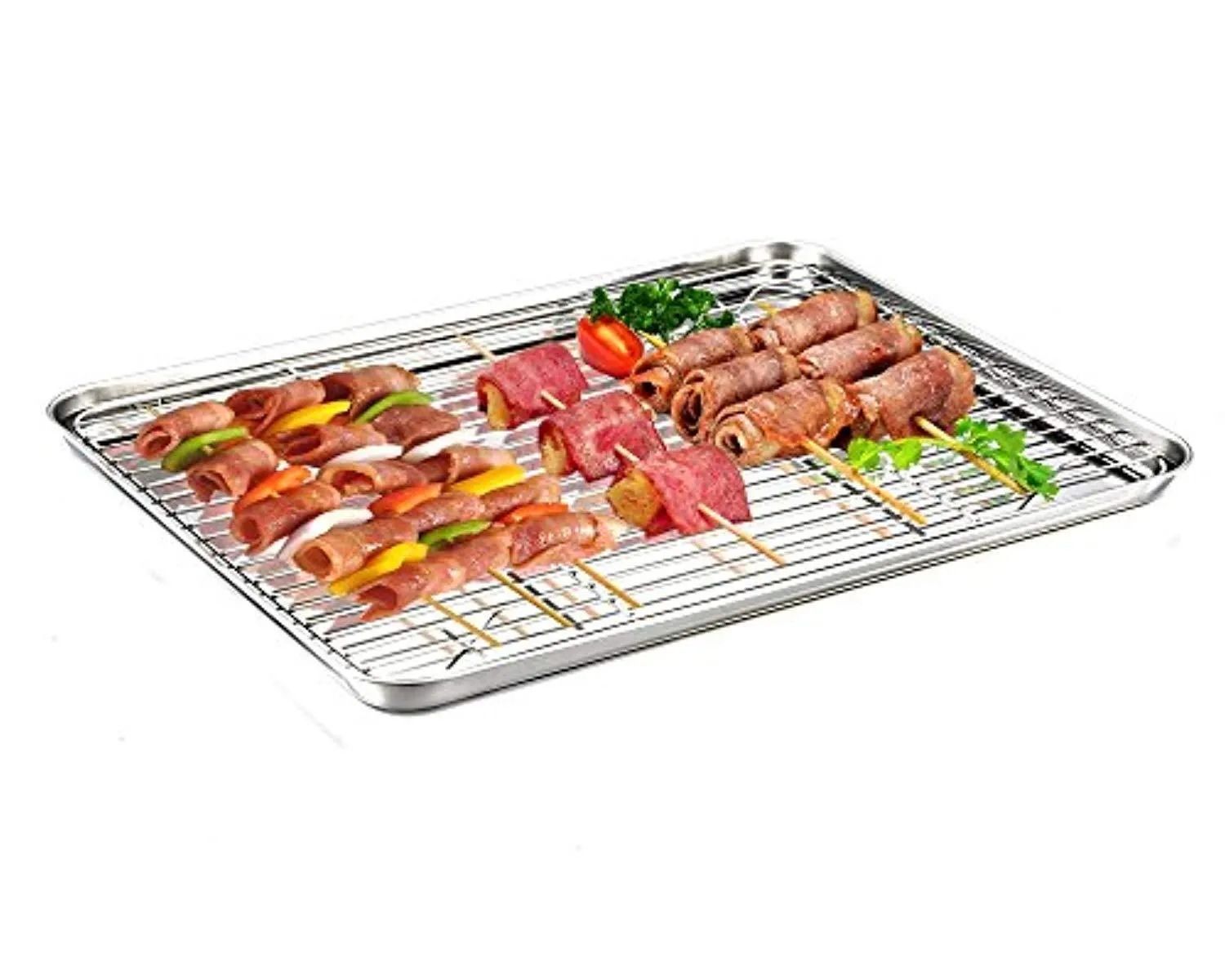 P&P CHEF Baking Sheets and Rack Set, Pack of 4 (2 Sheets   2 Racks), Stainless Steel Baking Pans Cookie Tray with Cooling Rack, Rectangle 16''x12''x1'', Non Toxic & Healthy, Mirror Polish & Easy Clean