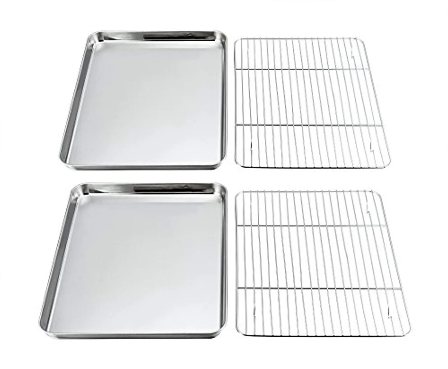 P&P CHEF Baking Sheets and Rack Set, Pack of 4 (2 Sheets   2 Racks), Stainless Steel Baking Pans Cookie Tray with Cooling Rack, Rectangle 16''x12''x1'', Non Toxic & Healthy, Mirror Polish & Easy Clean
