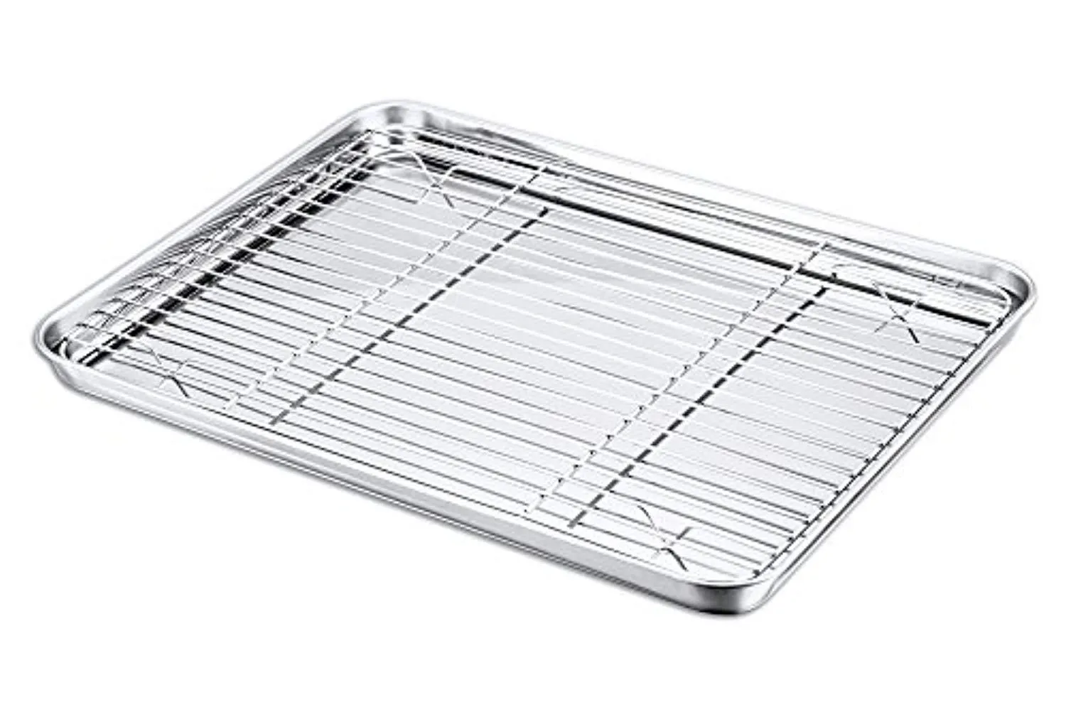 P&P CHEF Baking Sheets and Rack Set, Pack of 4 (2 Sheets   2 Racks), Stainless Steel Baking Pans Cookie Tray with Cooling Rack, Rectangle 16''x12''x1'', Non Toxic & Healthy, Mirror Polish & Easy Clean