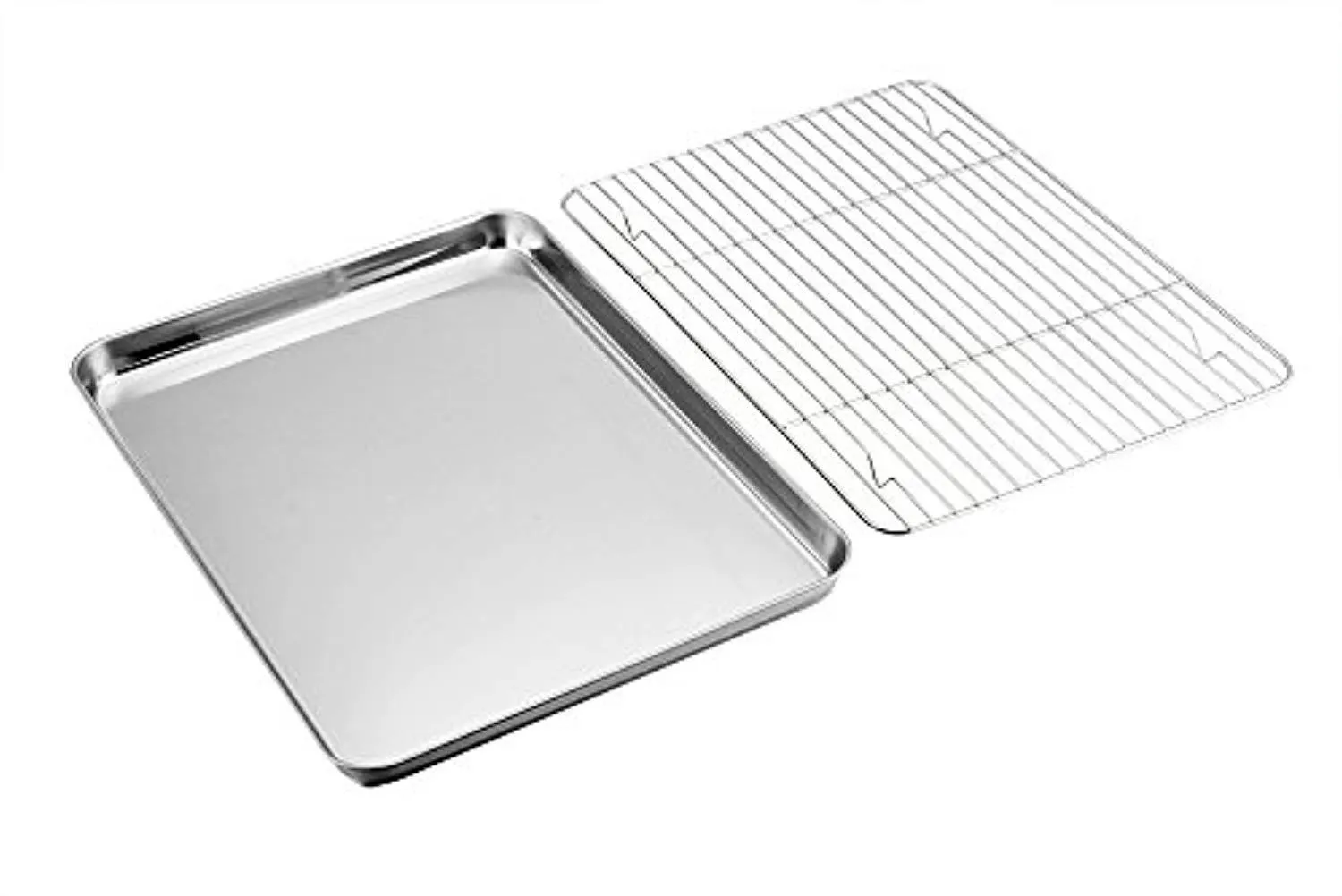 P&P CHEF Baking Sheets and Rack Set, Pack of 4 (2 Sheets   2 Racks), Stainless Steel Baking Pans Cookie Tray with Cooling Rack, Rectangle 16''x12''x1'', Non Toxic & Healthy, Mirror Polish & Easy Clean