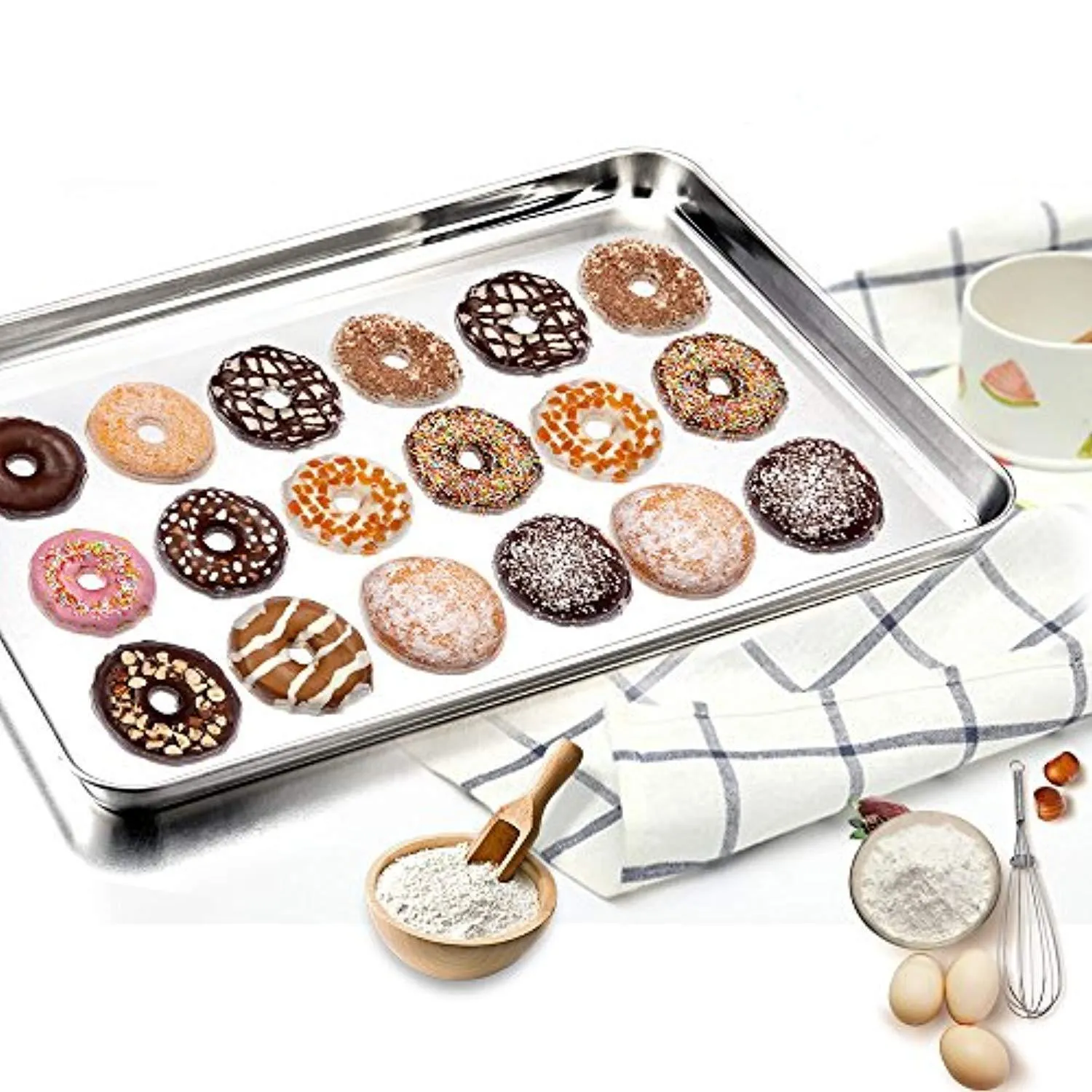 P&P CHEF Baking Sheets and Rack Set, Pack of 4 (2 Sheets   2 Racks), Stainless Steel Baking Pans Cookie Tray with Cooling Rack, Rectangle 16''x12''x1'', Non Toxic & Healthy, Mirror Polish & Easy Clean